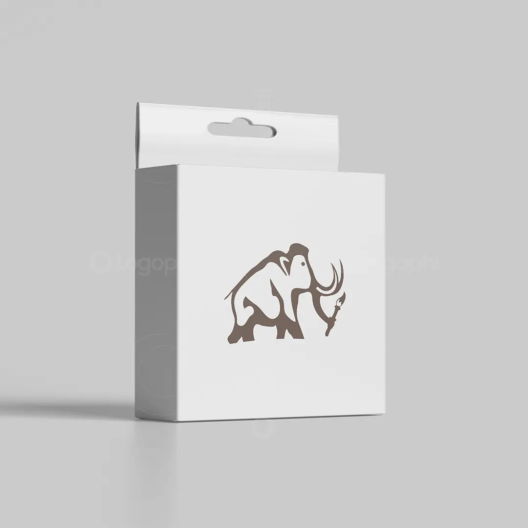 Creative Mammoth with brush logo for sale mockup box