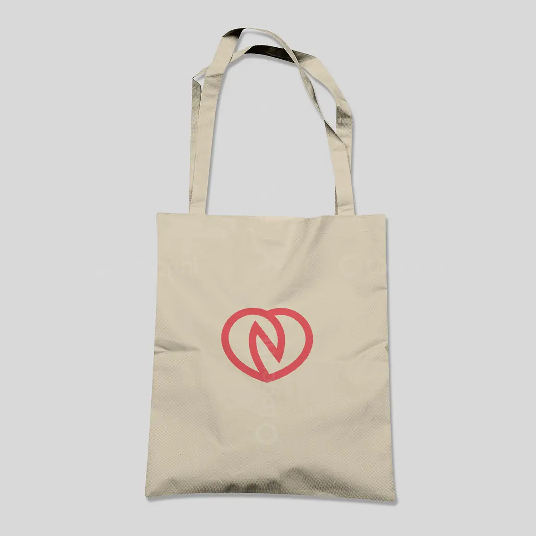 Letter N Heart Logo with Map pins for sale Bag Mockup