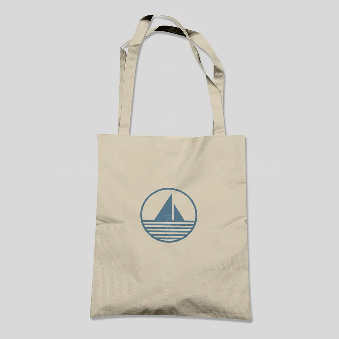 Minimal Sailboat Logo in Circle for sale Bag Mockup
