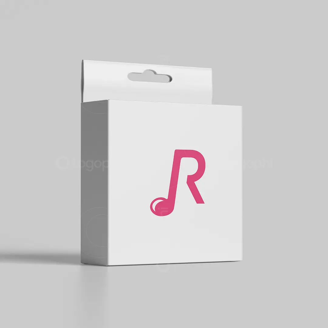 Music Note and Letter R logo for sale Box Mockup