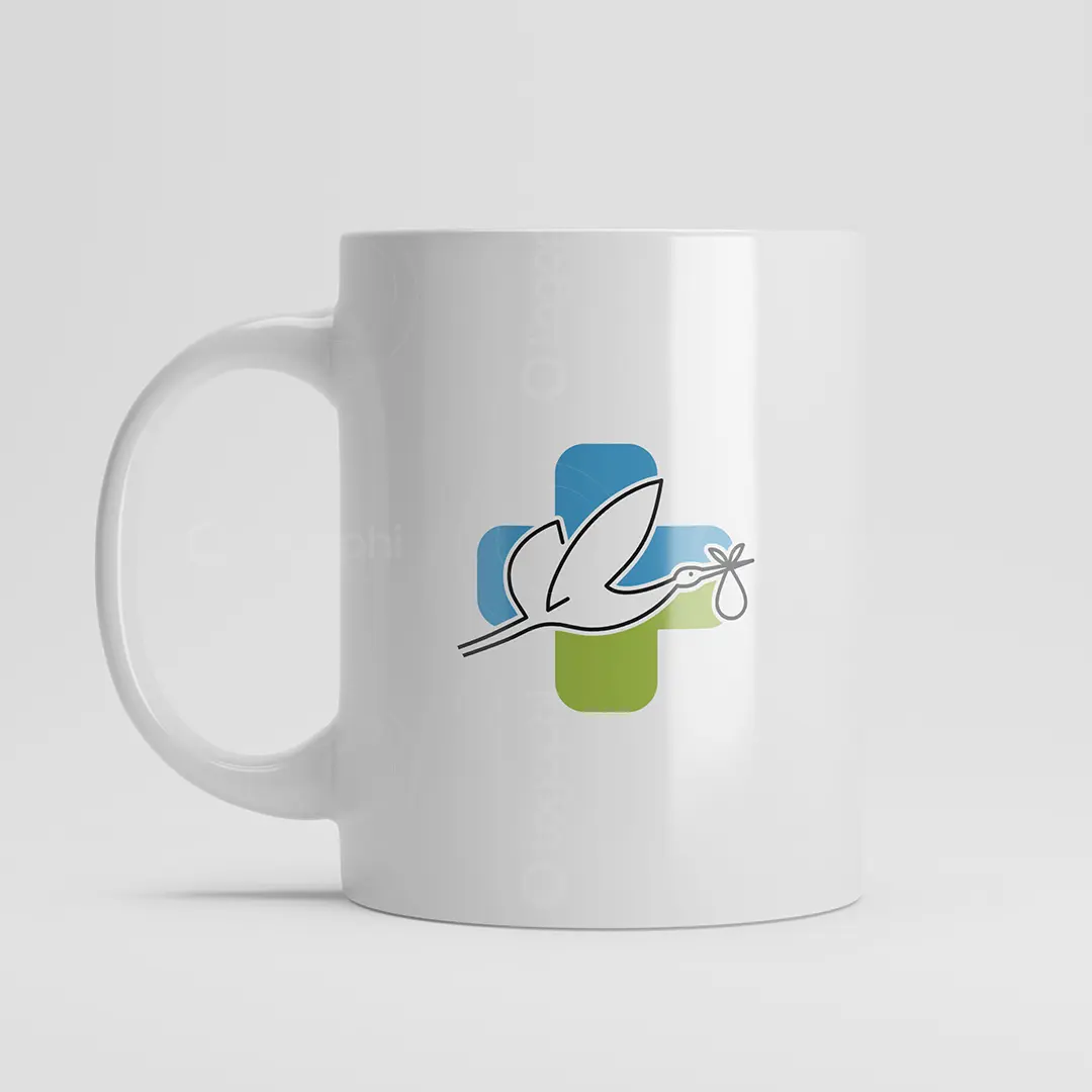 Maternity Hospital Logo for sale - Stork and Cross Mug mockup