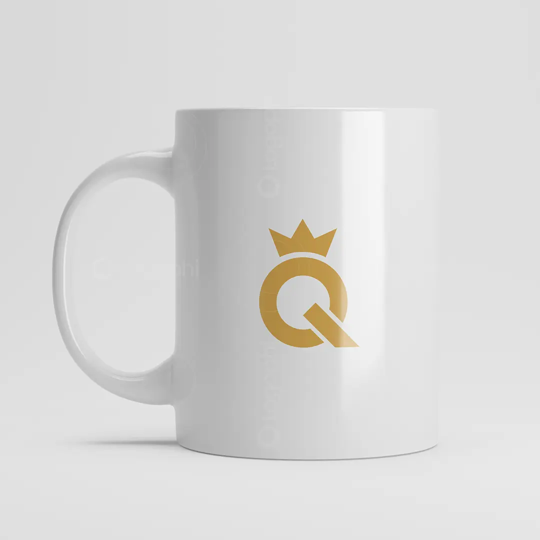 Minimalist Q Crown Logo for sale Mug mockup