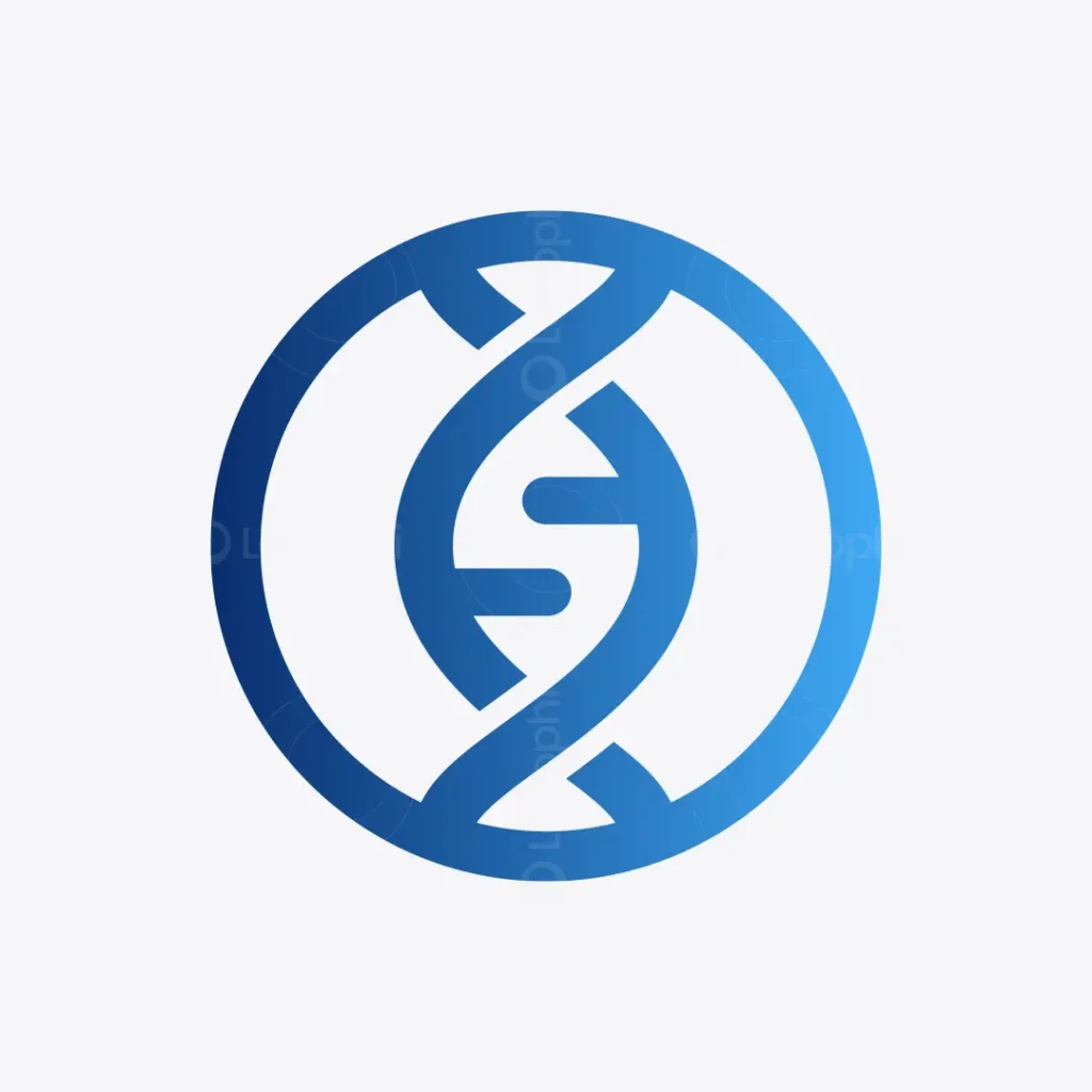 DNA Helix Monogram Logo for sale – blue circular design with letter S integrated into DNA strand