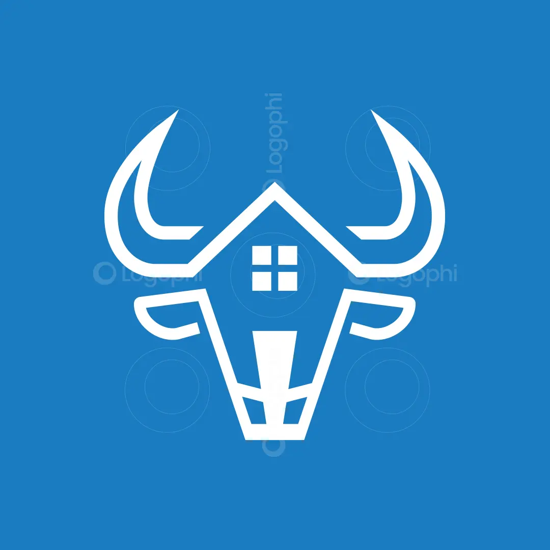 Bull house logo for sale Blue Background