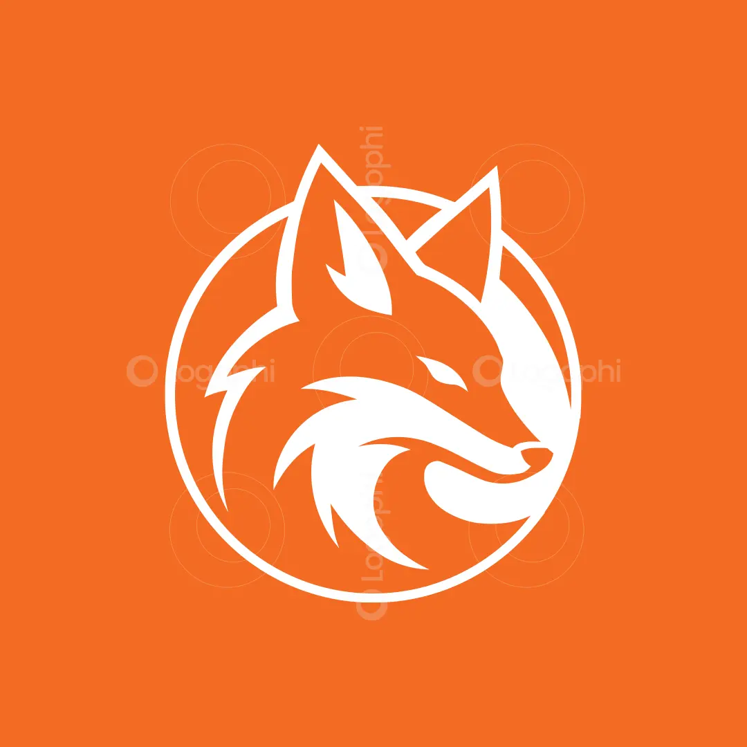 Orange Background Fox Head Circle Logo for sale