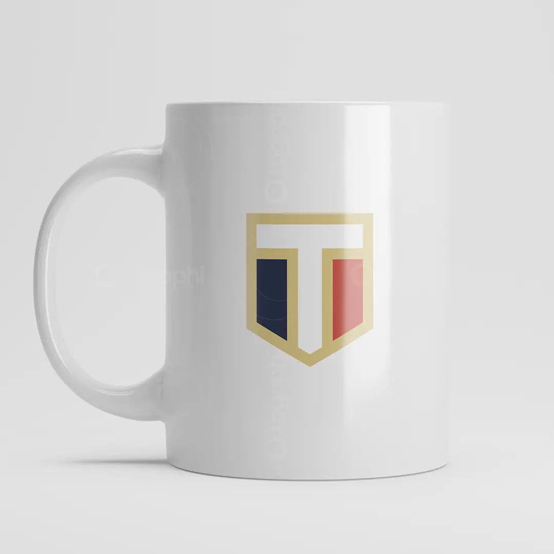 T Shield Emblem Logo for sale Mug Mockup