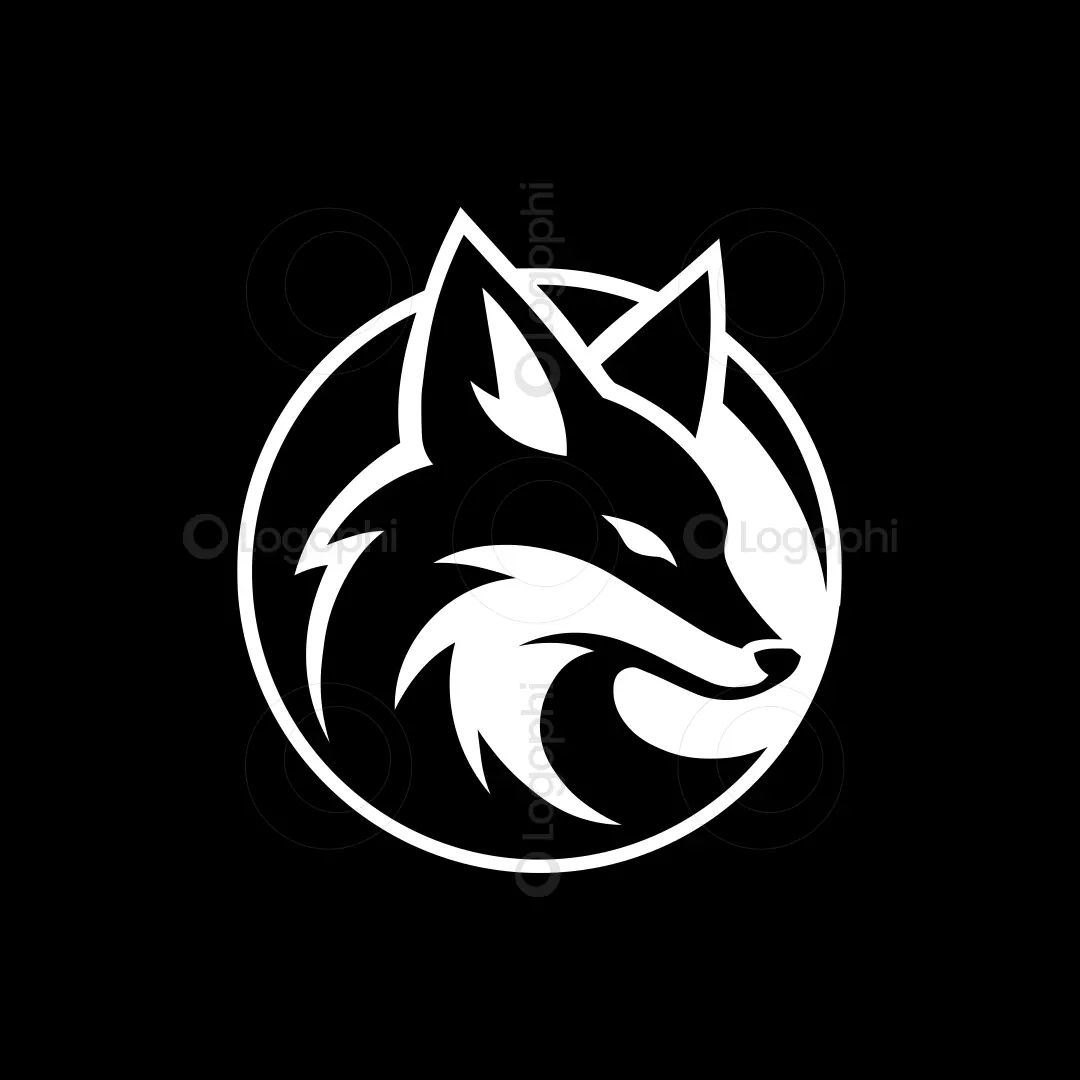 White Fox Head Circle Logo on Black Background