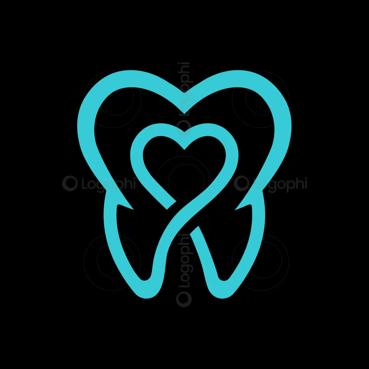Black Background Dental Tooth Heart Logo for sale