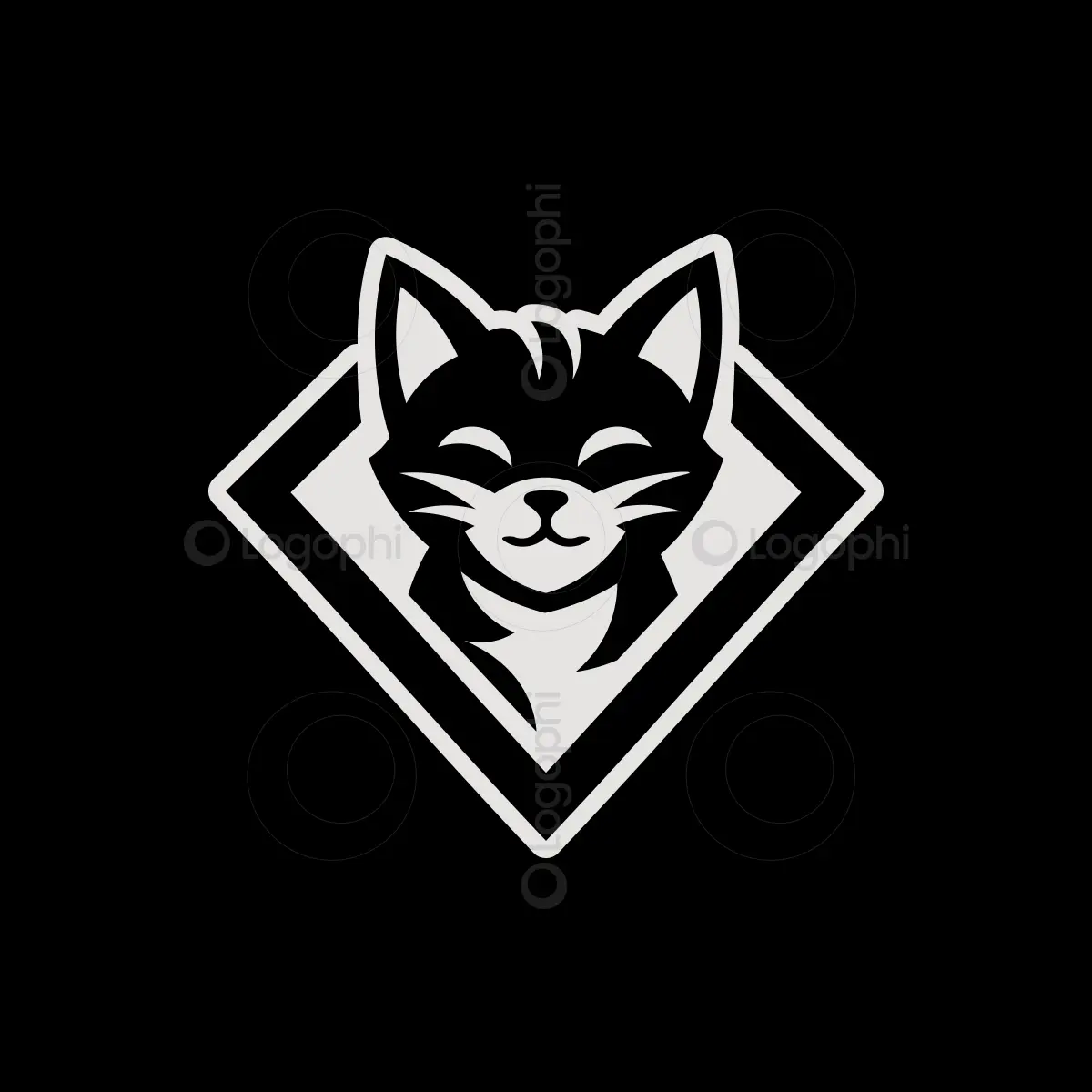 Black and white Cat Emblem Logo For sale