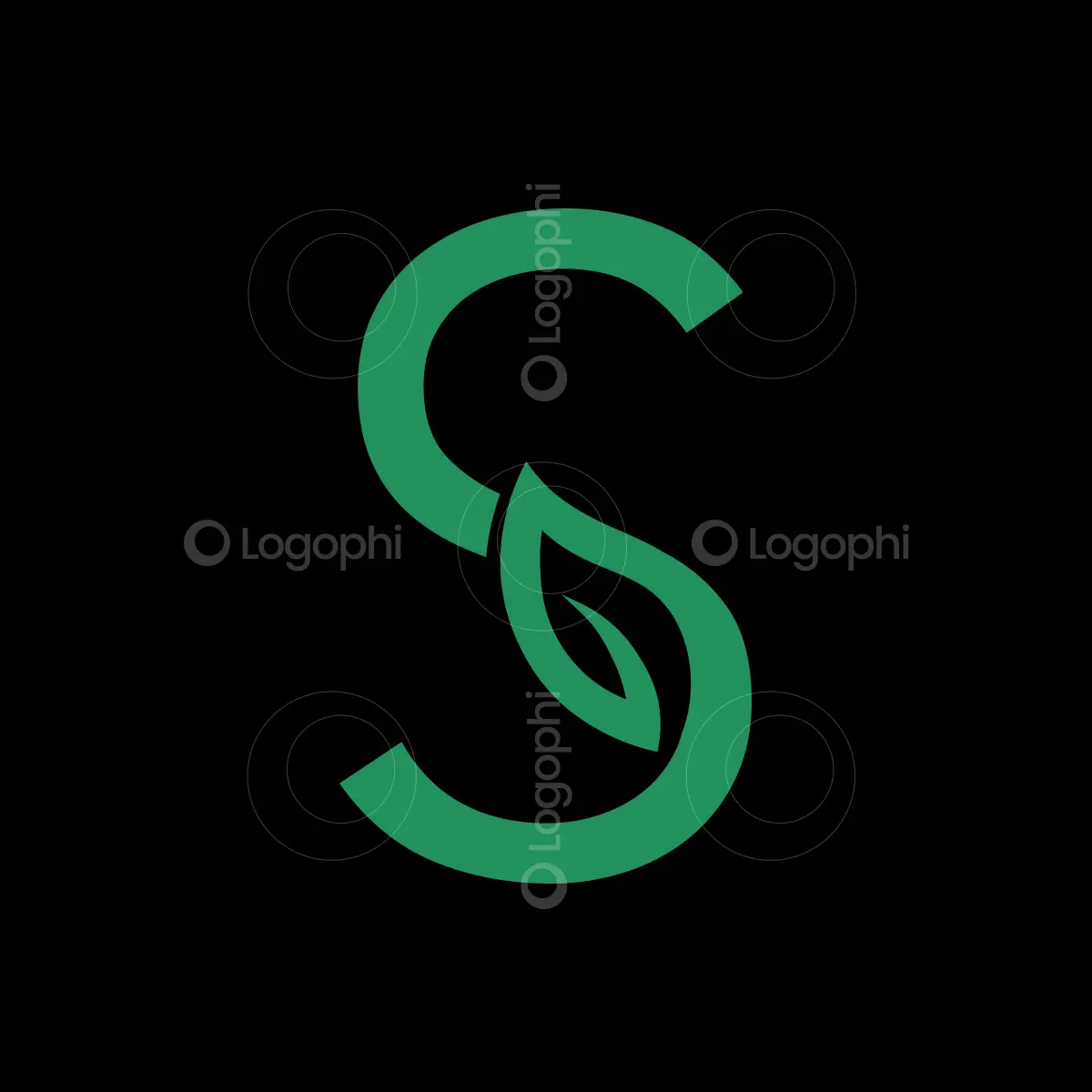 Black background Letter S Leaf Logo For sale