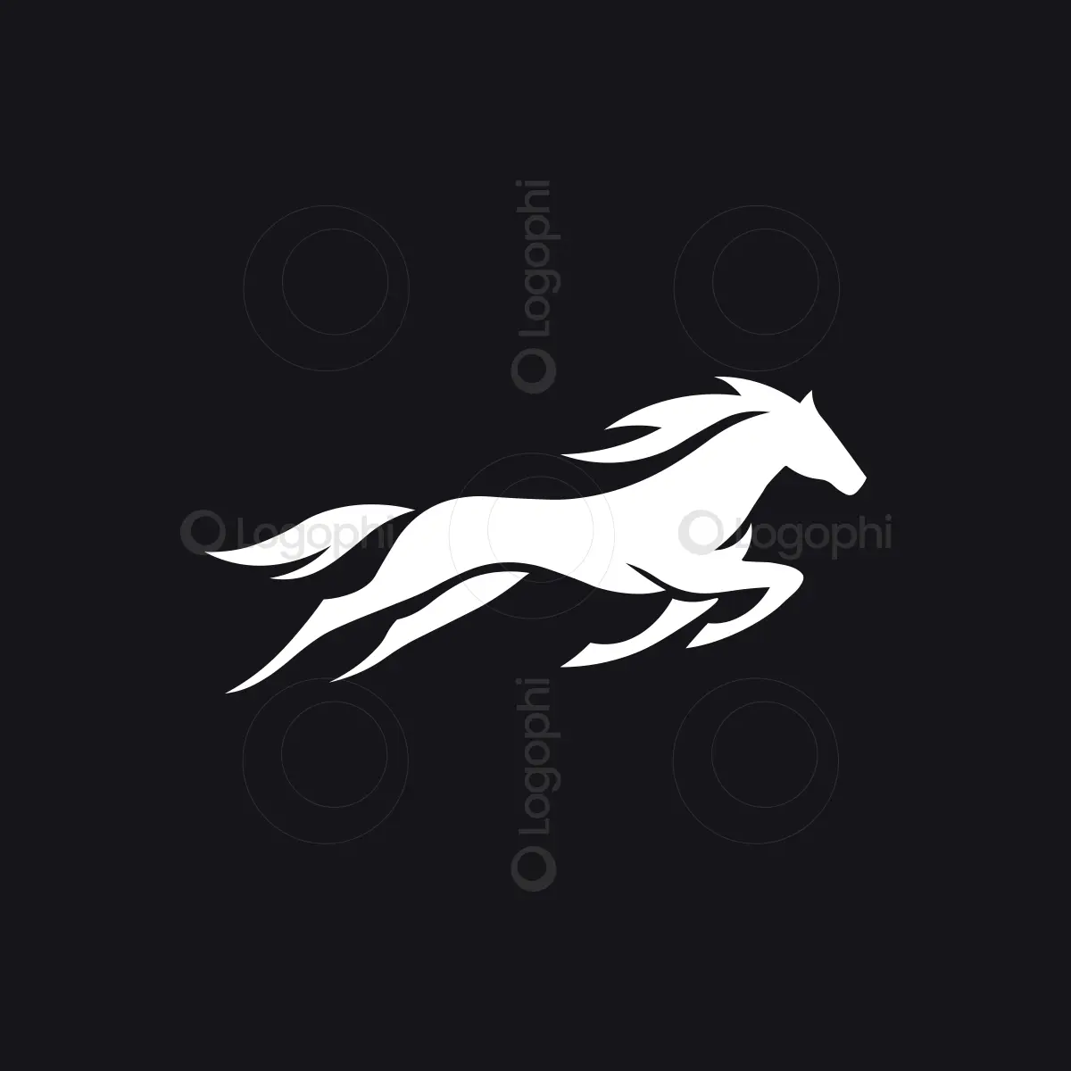 Black background white Running Horse Logo for sale