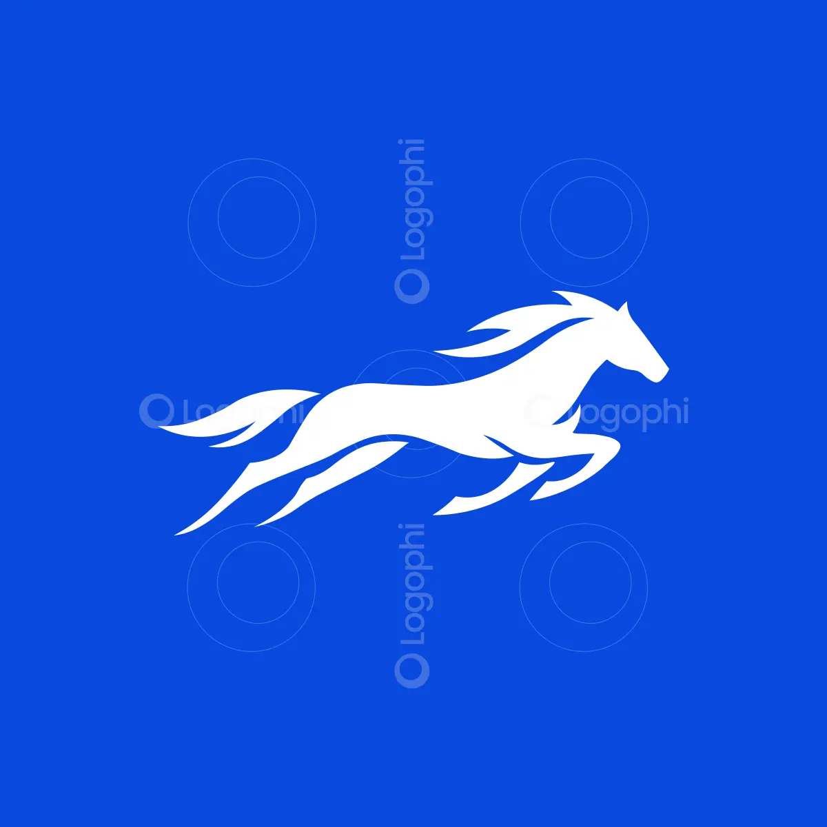 Blue background white Running Horse Logo for sale