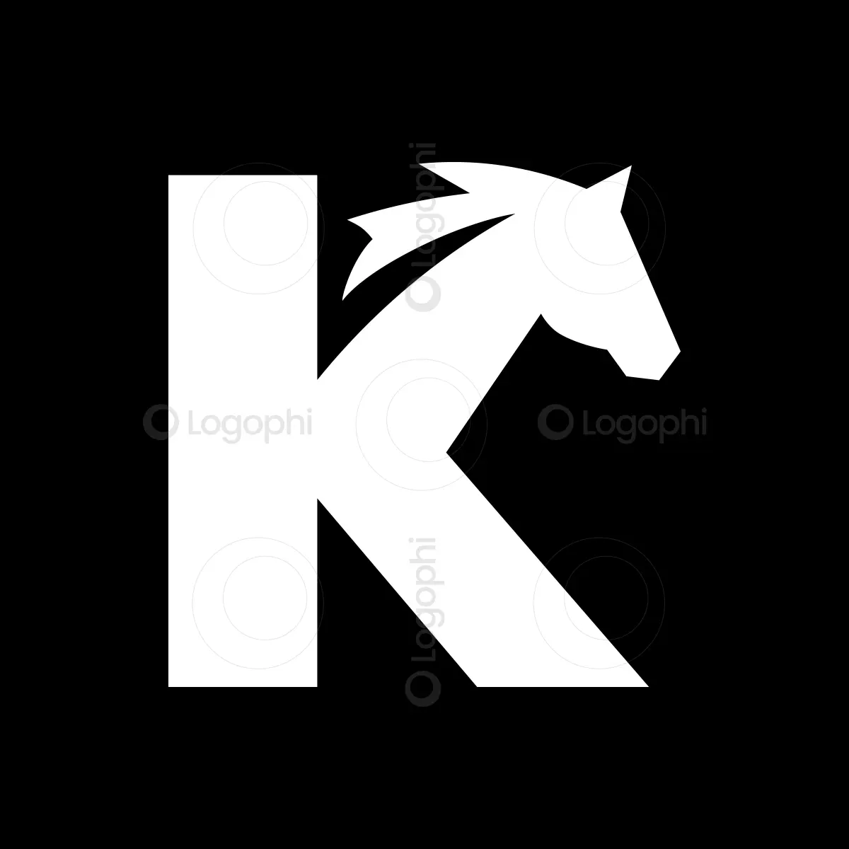 White Letter K Horse Head Logo for sale