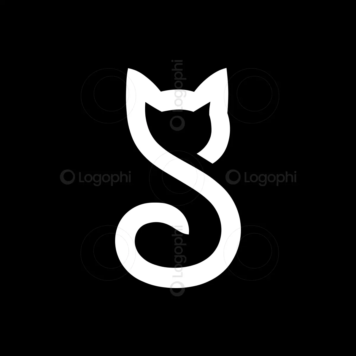 White Letter S Cat Logo for sale Black Background