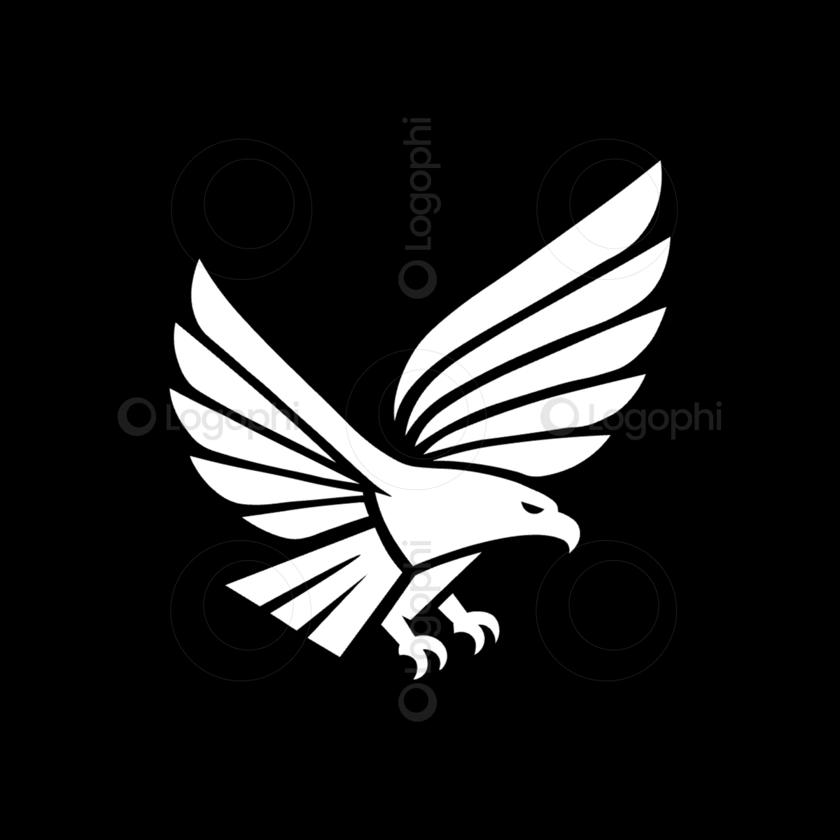 black background white flying hawk logo for sale