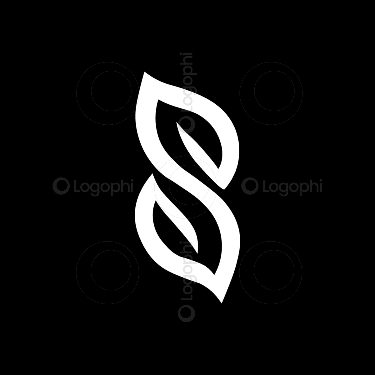 black background white s organic leaf logo for sale