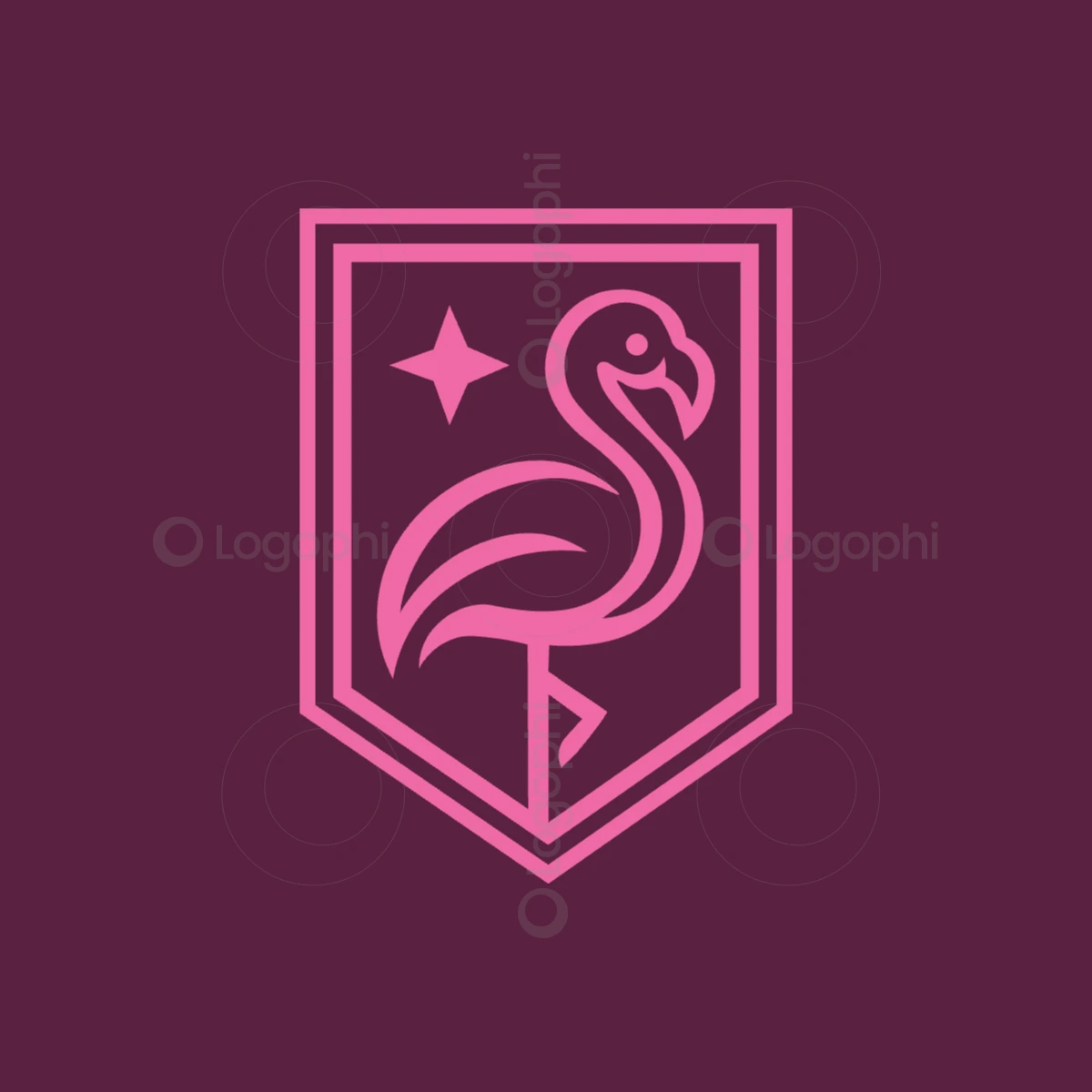 burgundy background pink flamingo shield logo for sale
