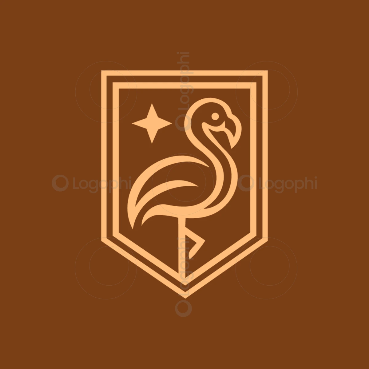 burnt orange background peach flamingo shield logo for sale