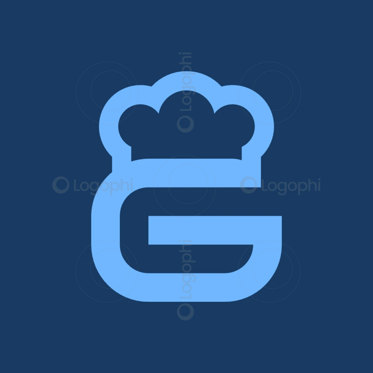 navy background light blue chef g logo for sale