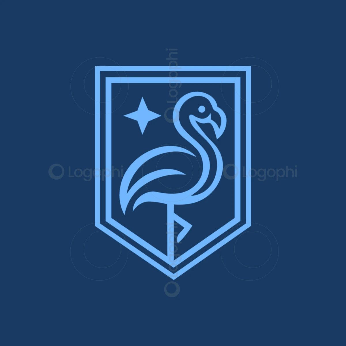 navy background light blue flamingo shield logo for sale
